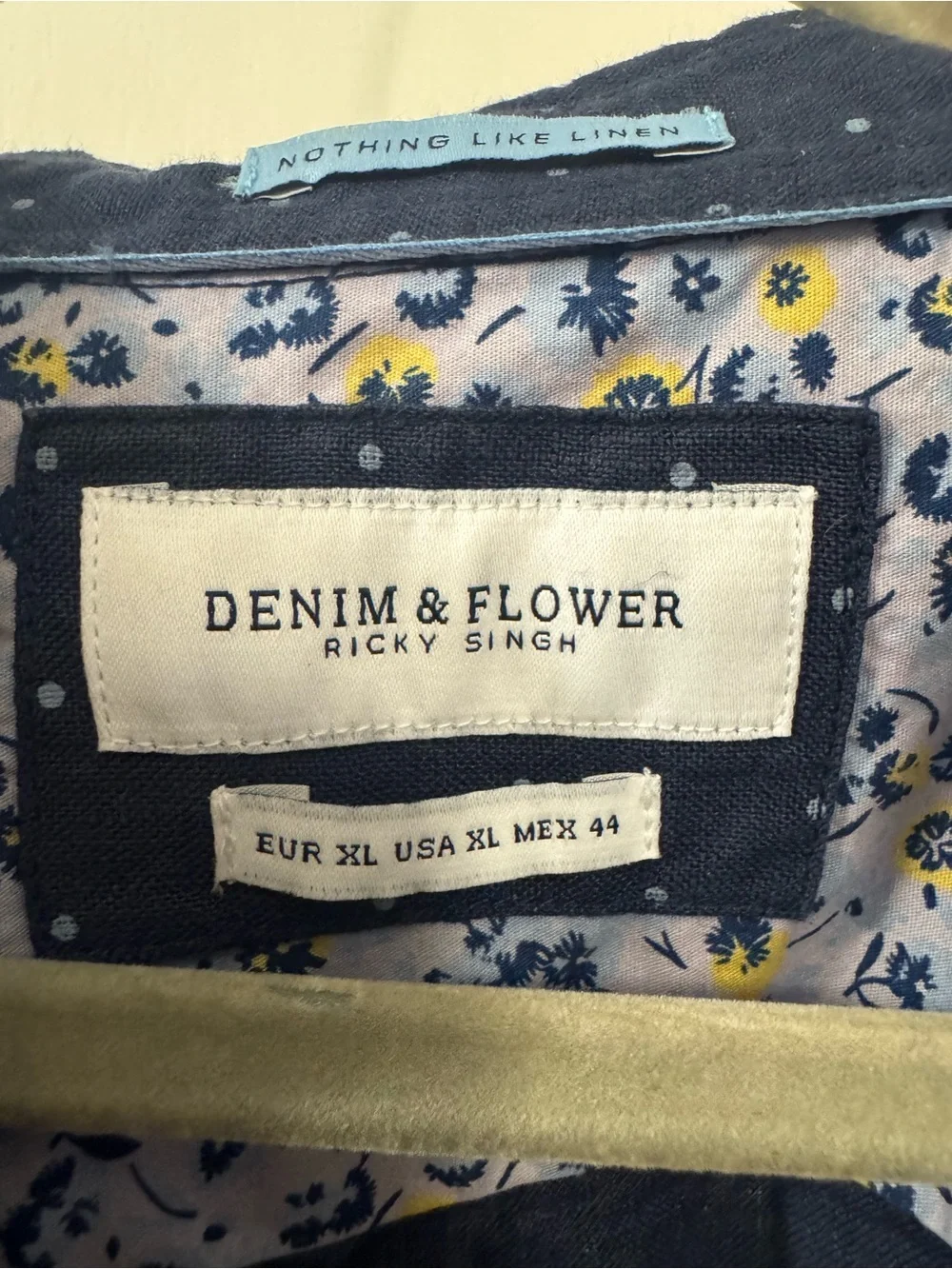 Denim & Flower 100% Linen Navy Short-Sleeve Dot Button-Down Shirt